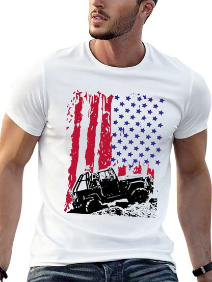 American Flag Jeep T-Shirt - Patriotic Off-Road Style