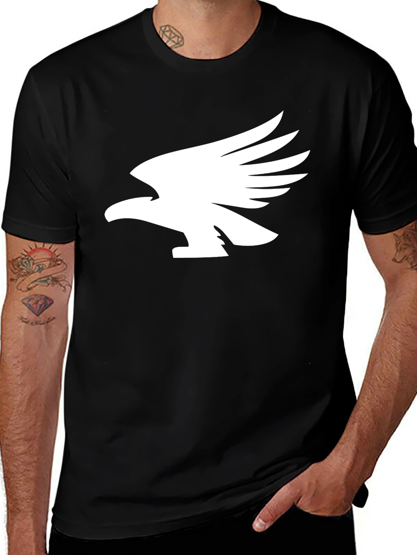 Black T-Shirt with White Eagle Graphic