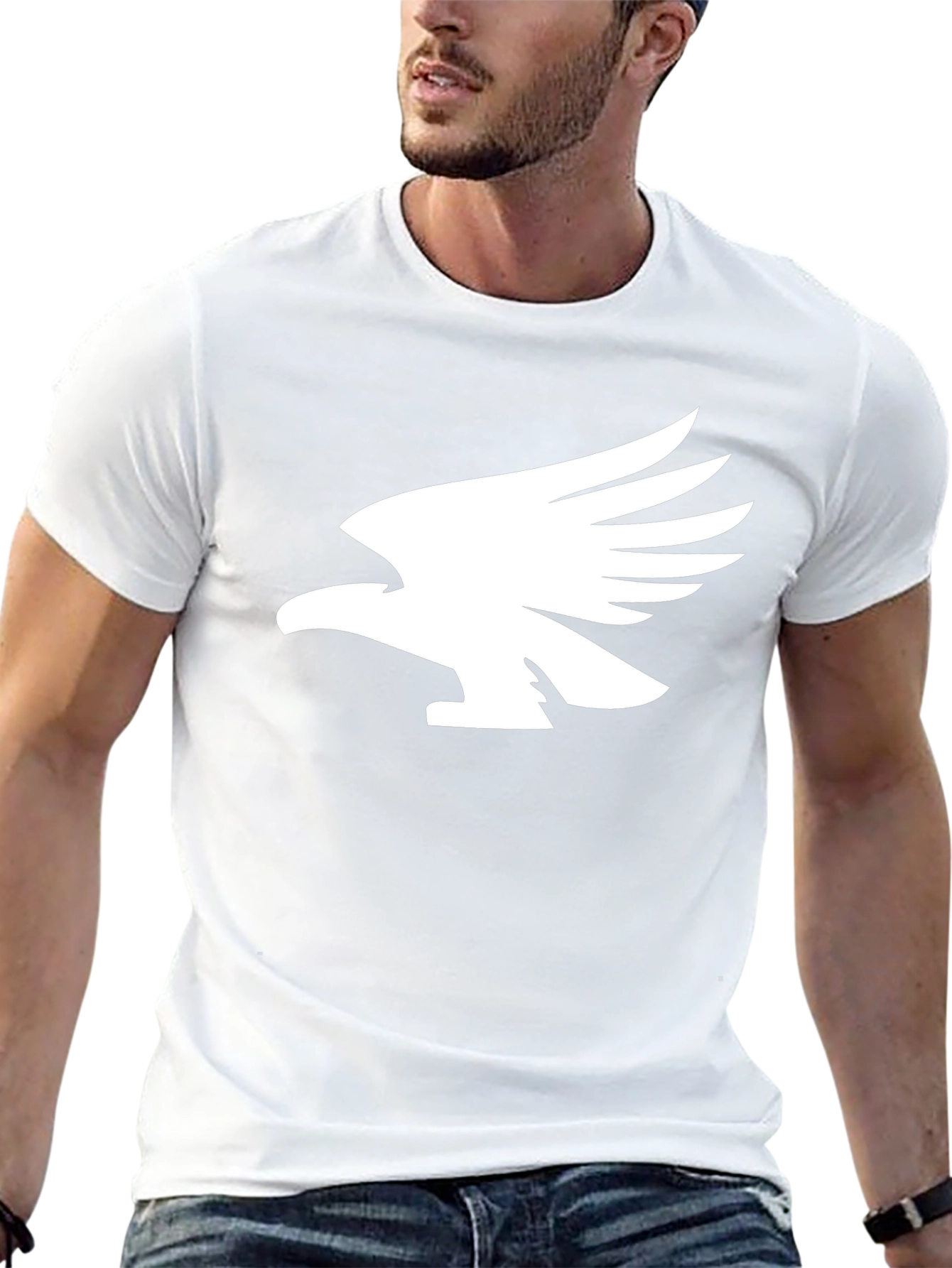 Black T-Shirt with White Eagle Graphic