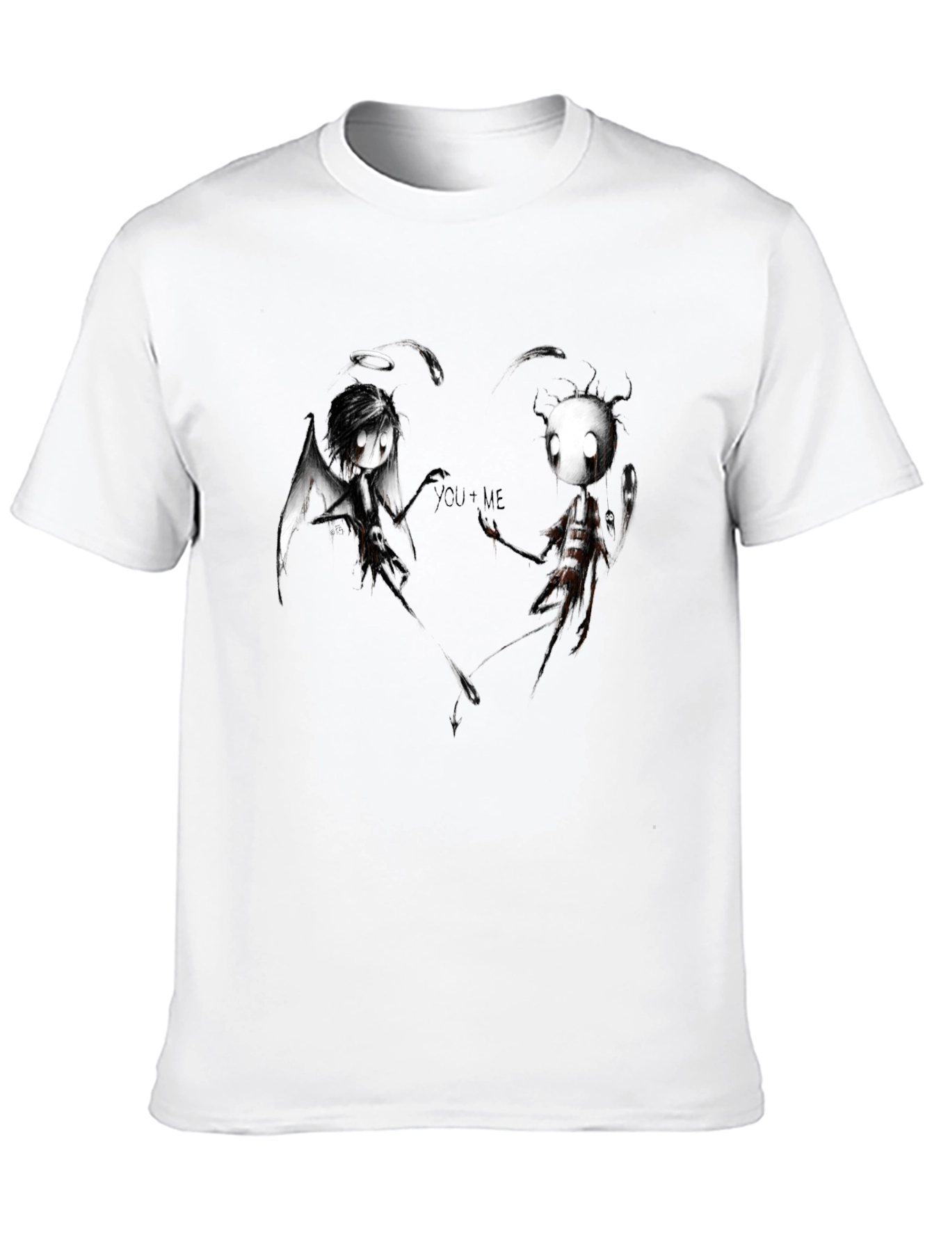 Angel Demon Couple Graphic Print Black T-Shirt