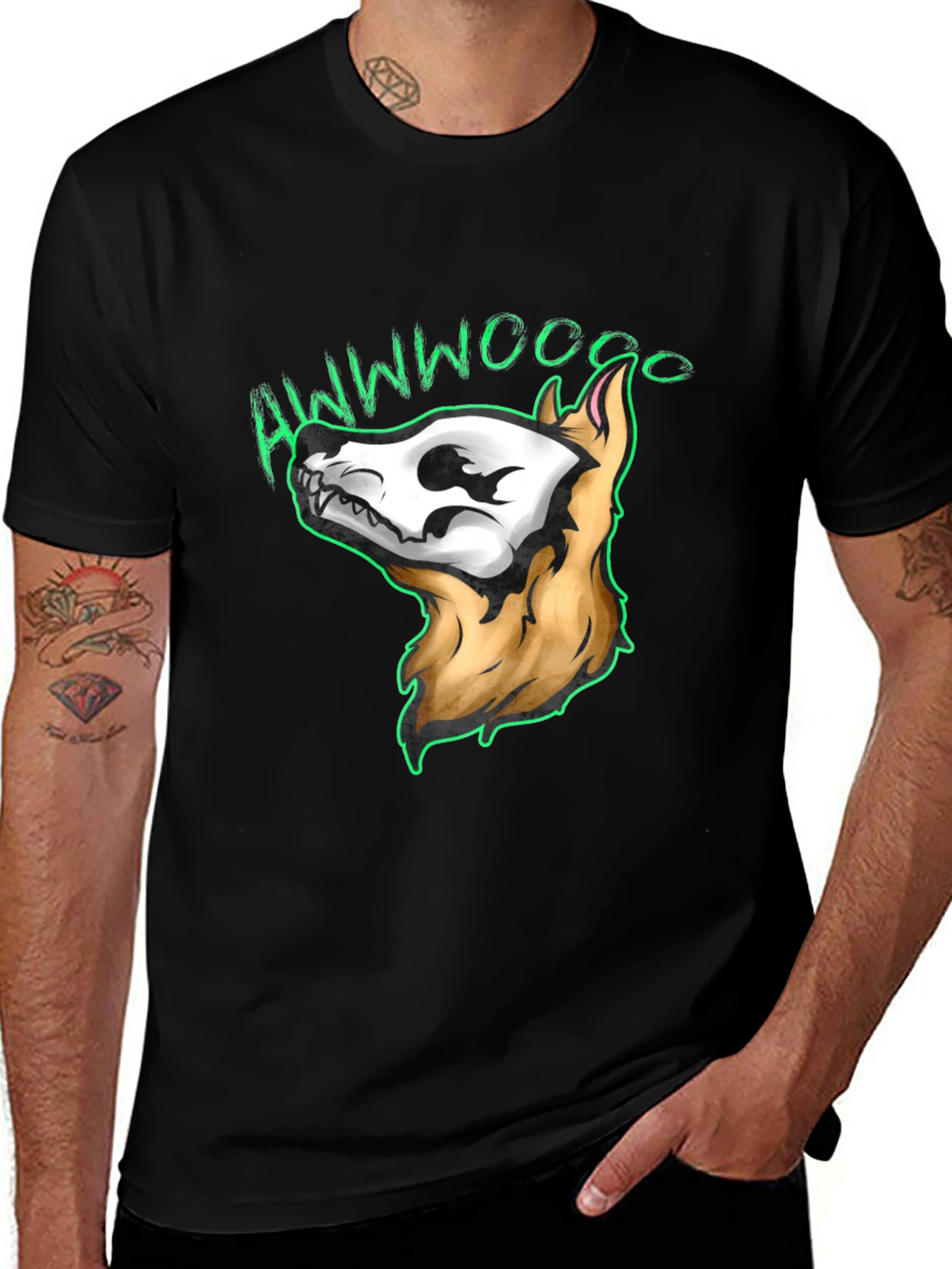 Awwwwoooo Skeleton Dog T-Shirt