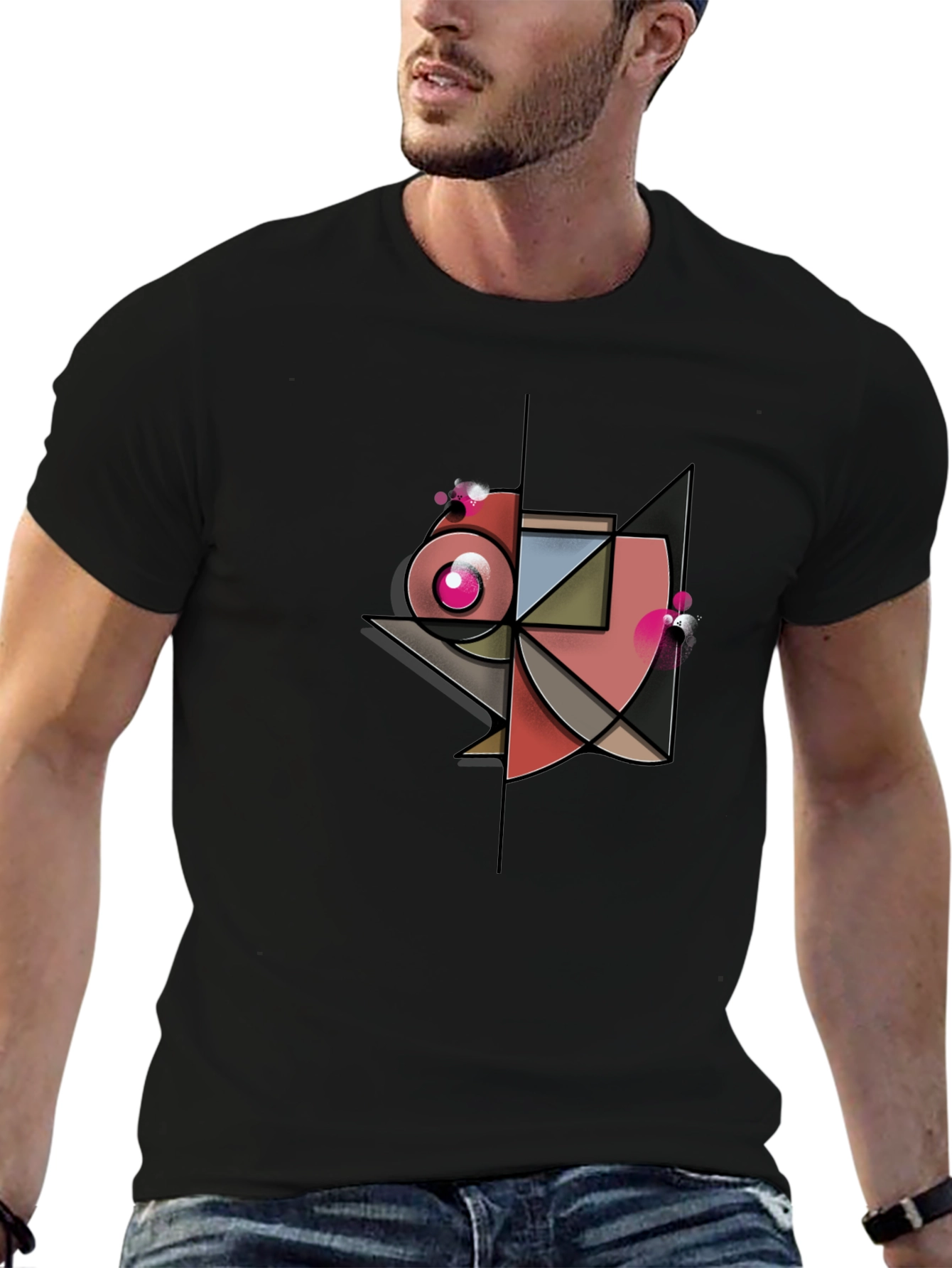 Abstract Geometric Design Black T-Shirt