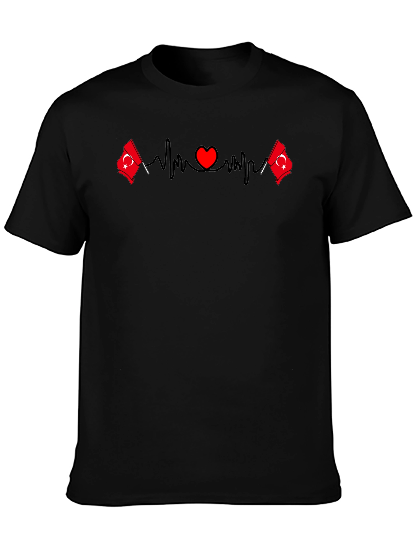 Turkey Flag Heartbeat T-Shirt - Black