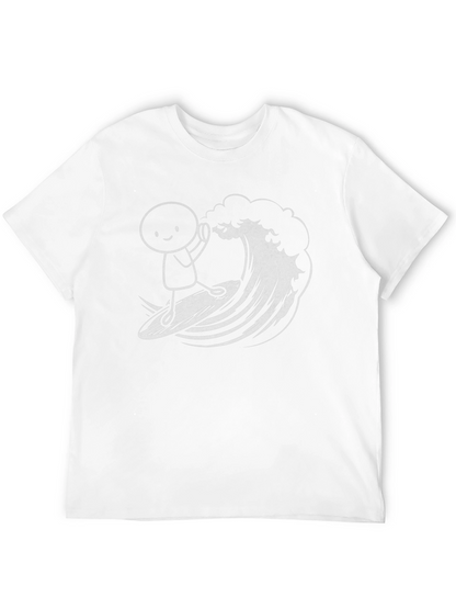 Surfing Stick Figure Graphic Tee - Black Cotton T-Shirt