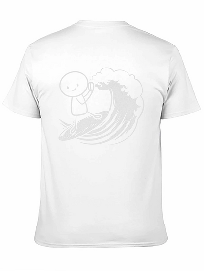 Surfing Stick Figure Graphic Tee - Black Cotton T-Shirt