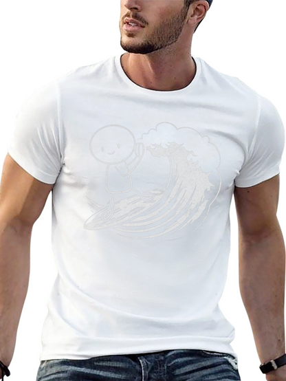 Surfing Stick Figure Graphic Tee - Black Cotton T-Shirt