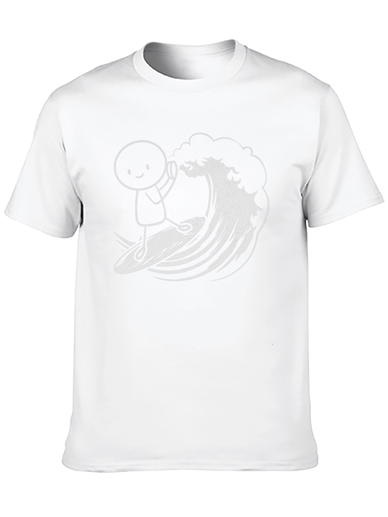 Surfing Stick Figure Graphic Tee - Black Cotton T-Shirt