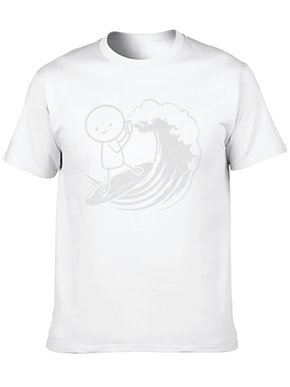 Surfing Stick Figure Graphic Tee - Black Cotton T-Shirt