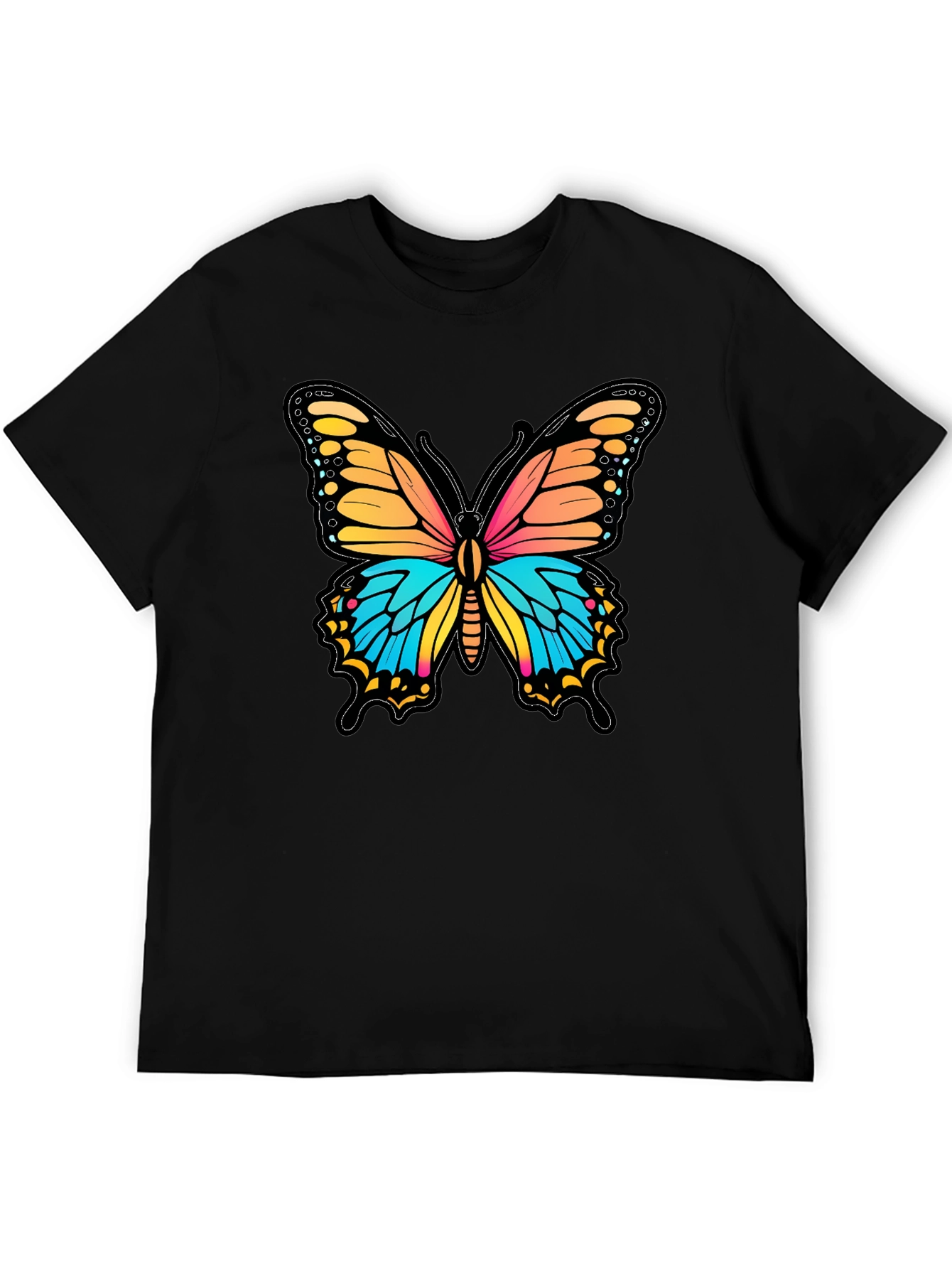 Vibrant Butterfly Graphic Print Black T-Shirt
