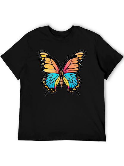 Vibrant Butterfly Graphic Print Black T-Shirt