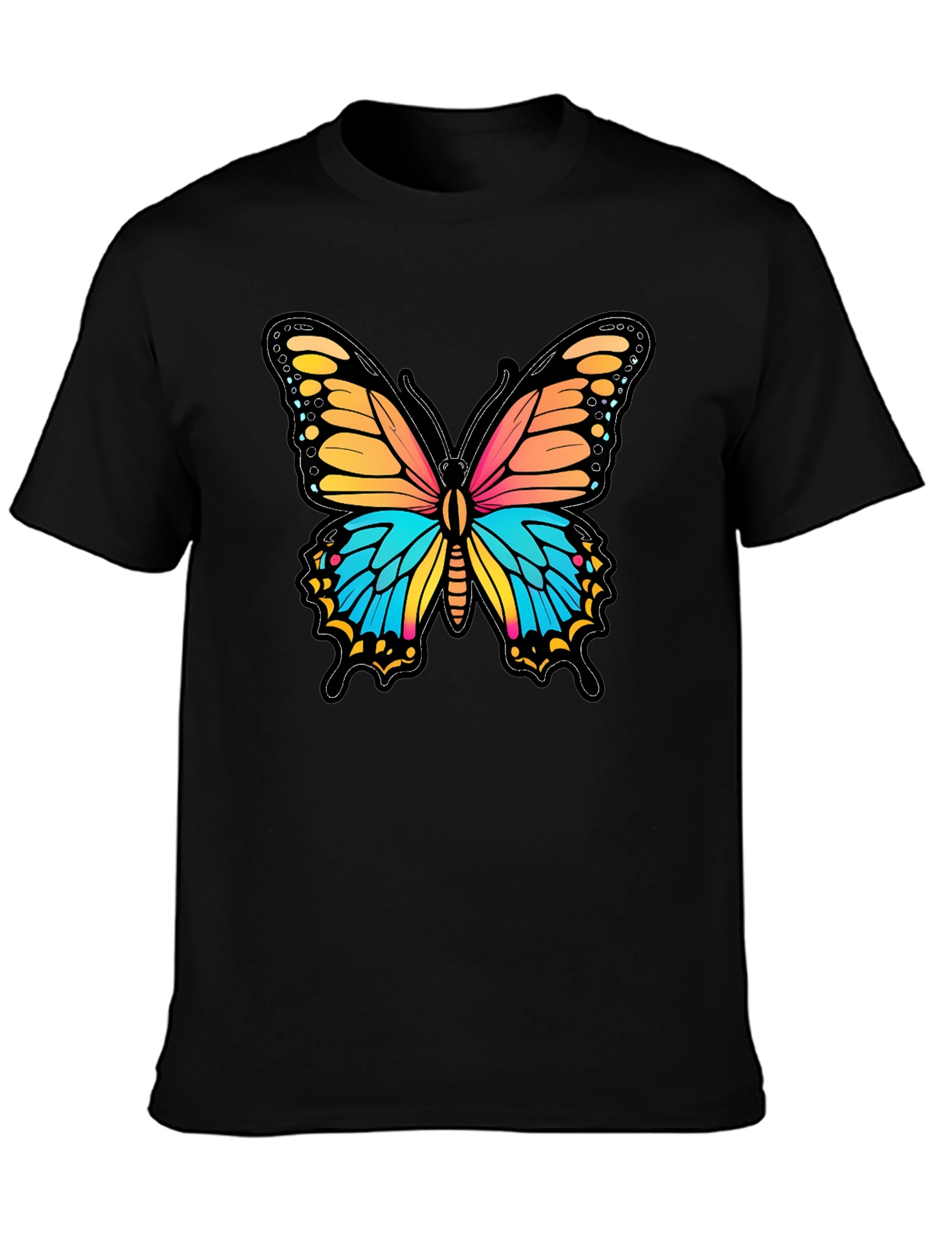 Vibrant Butterfly Graphic Print Black T-Shirt