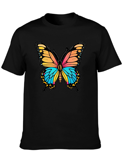 Vibrant Butterfly Graphic Print Black T-Shirt