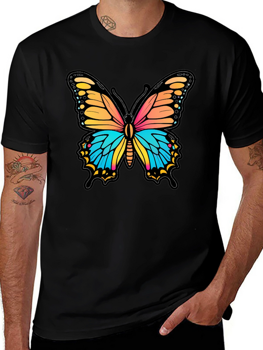 Vibrant Butterfly Graphic Print Black T-Shirt
