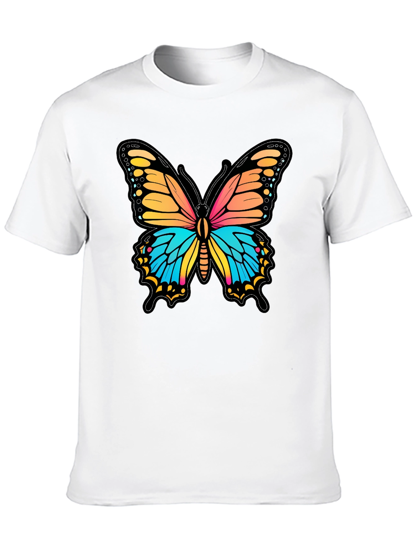 Vibrant Butterfly Graphic Print Black T-Shirt