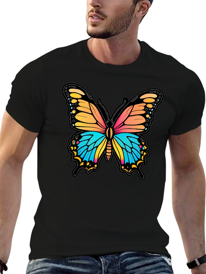 Vibrant Butterfly Graphic Print Black T-Shirt