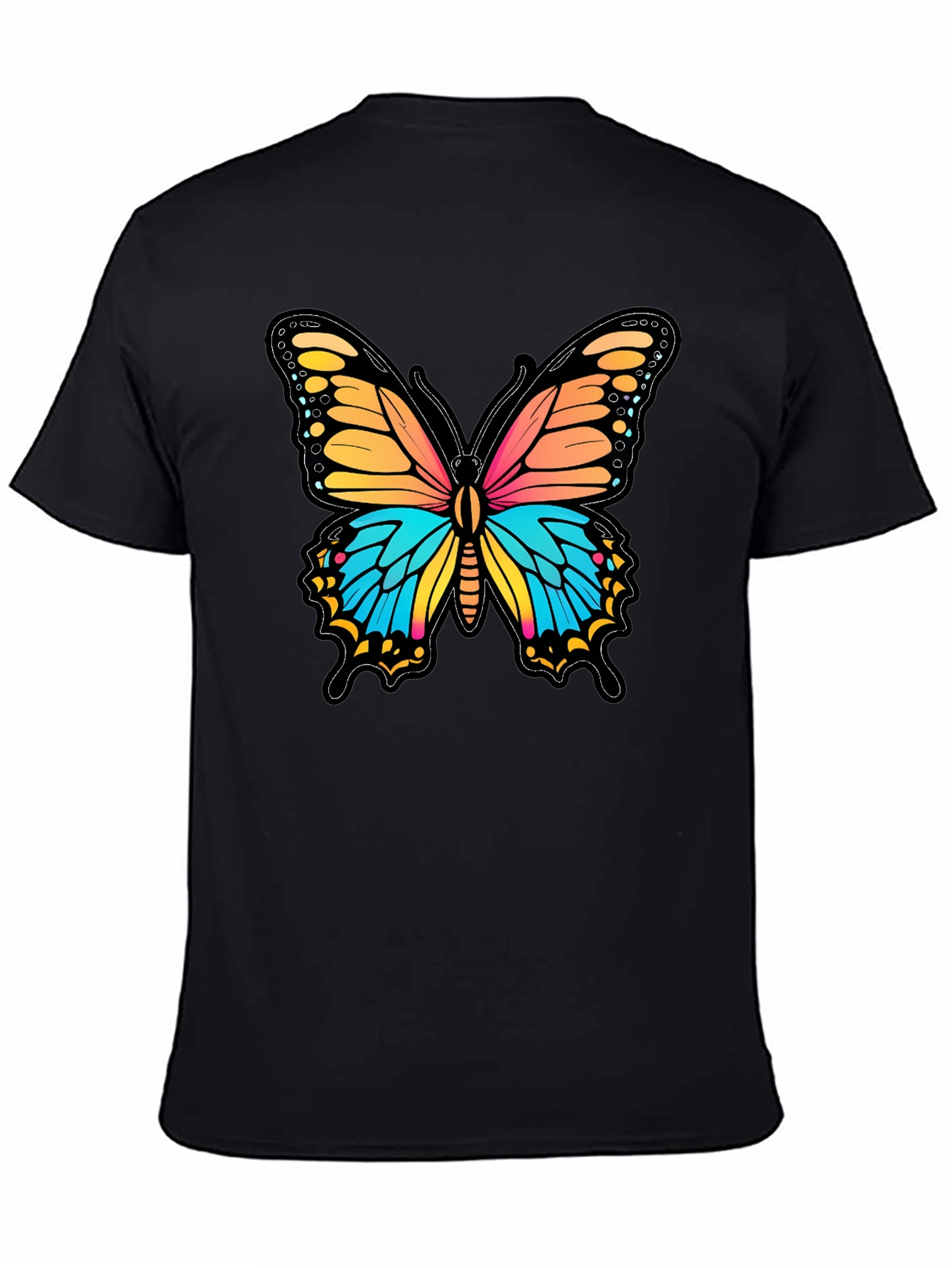 Vibrant Butterfly Graphic Print Black T-Shirt