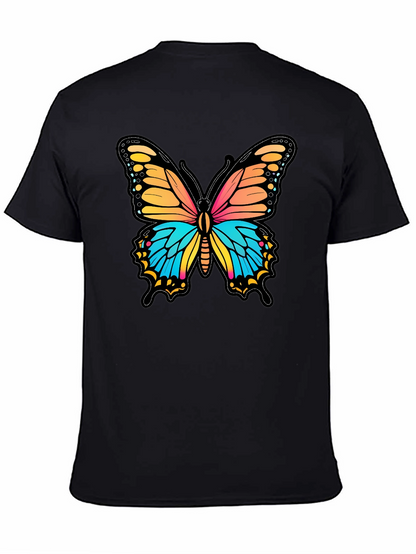 Vibrant Butterfly Graphic Print Black T-Shirt
