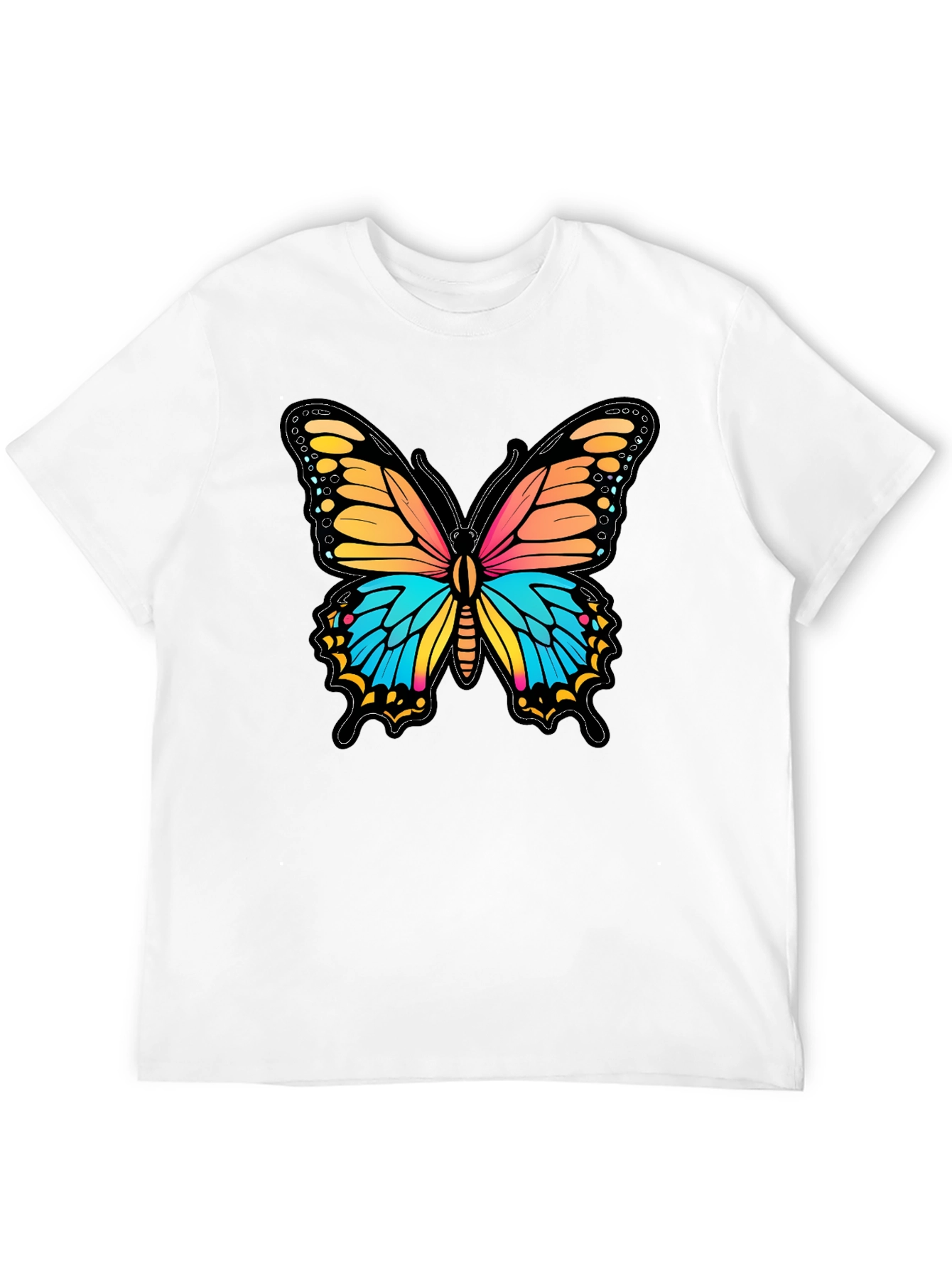 Vibrant Butterfly Graphic Print Black T-Shirt