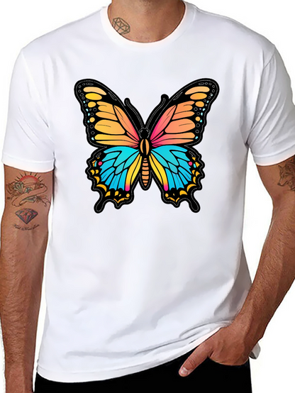Vibrant Butterfly Graphic Print Black T-Shirt