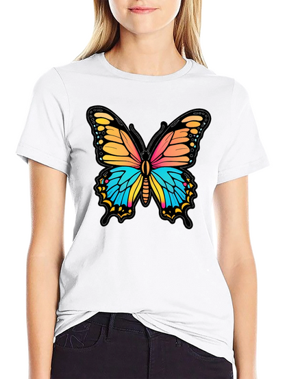 Vibrant Butterfly Graphic Print Black T-Shirt