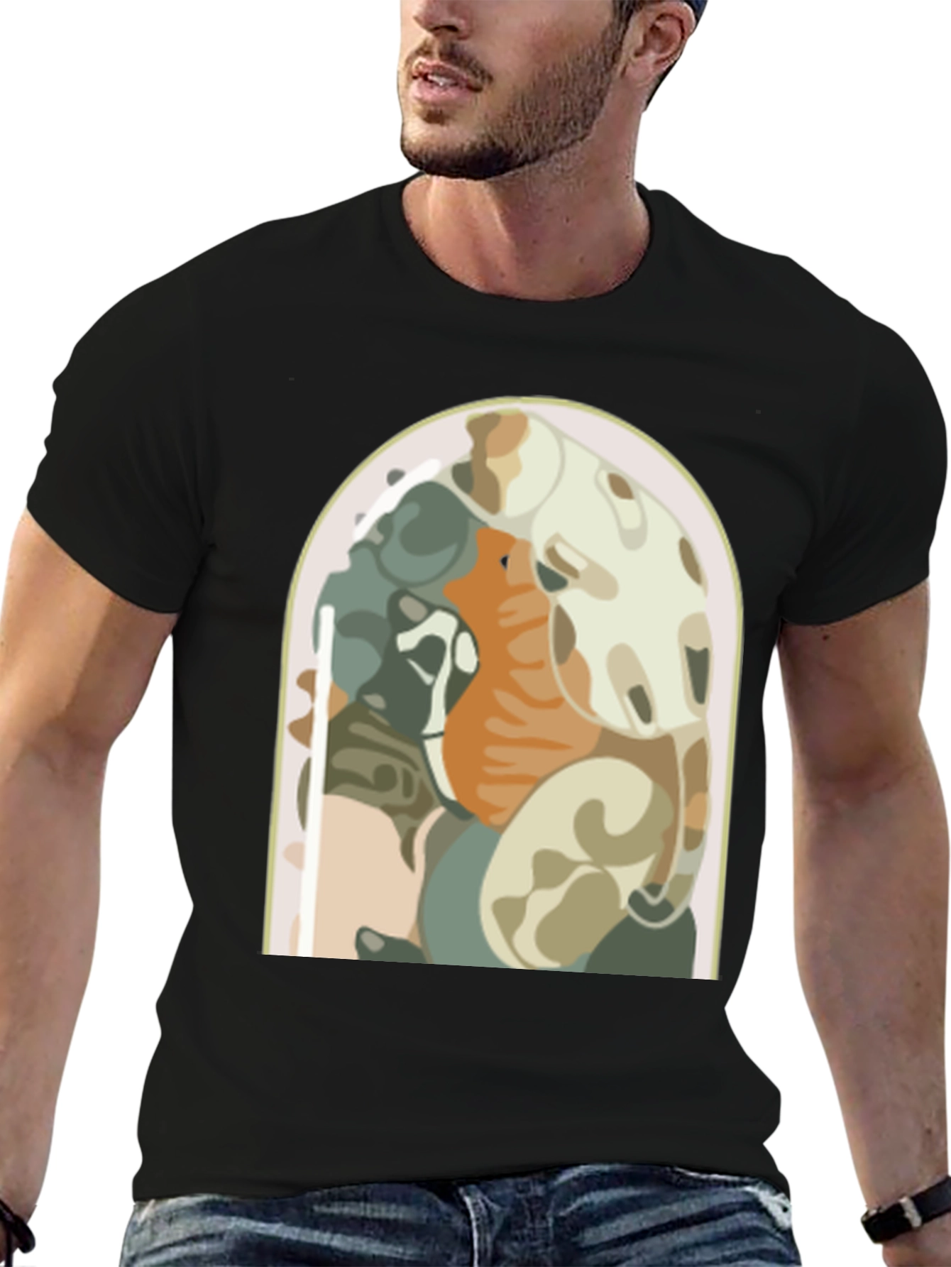 Abstract Art Graphic Tee - Black Cotton Shirt