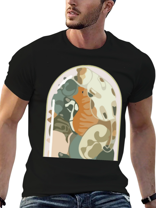 Abstract Art Graphic Tee - Black Cotton Shirt