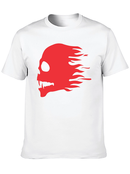 Black T-Shirt with Red Flaming Skull Graphic