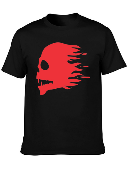 Black T-Shirt with Red Flaming Skull Graphic
