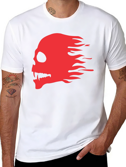 Black T-Shirt with Red Flaming Skull Graphic