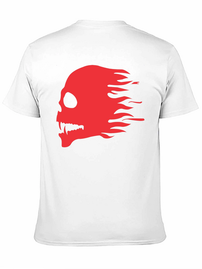 Black T-Shirt with Red Flaming Skull Graphic