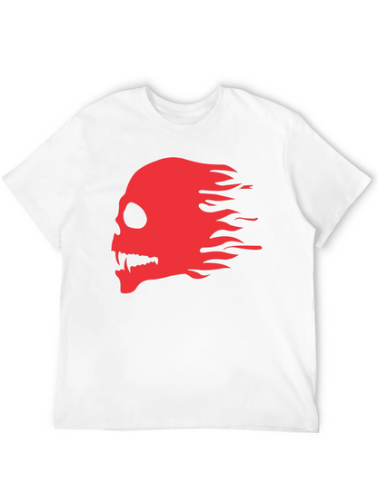 Black T-Shirt with Red Flaming Skull Graphic