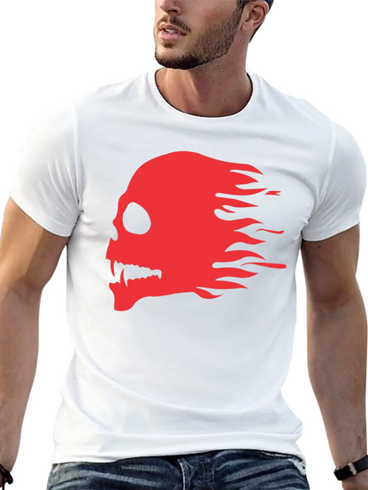 Black T-Shirt with Red Flaming Skull Graphic