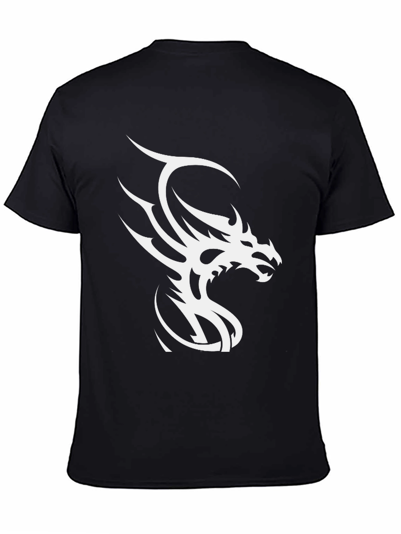 Black T-Shirt with White Dragon Graphic