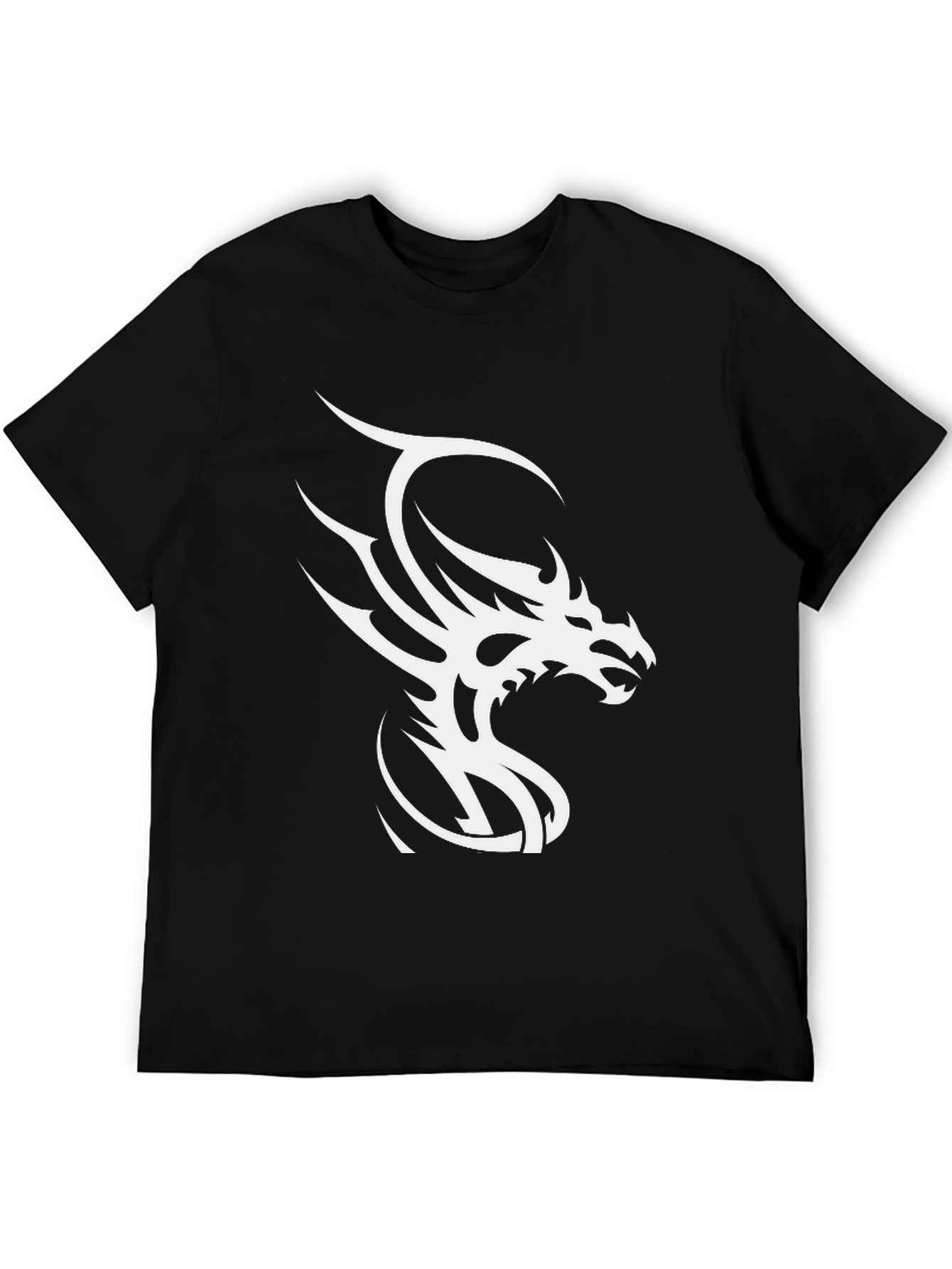 Black T-Shirt with White Dragon Graphic