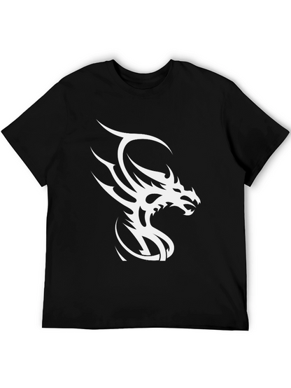 Black T-Shirt with White Dragon Graphic