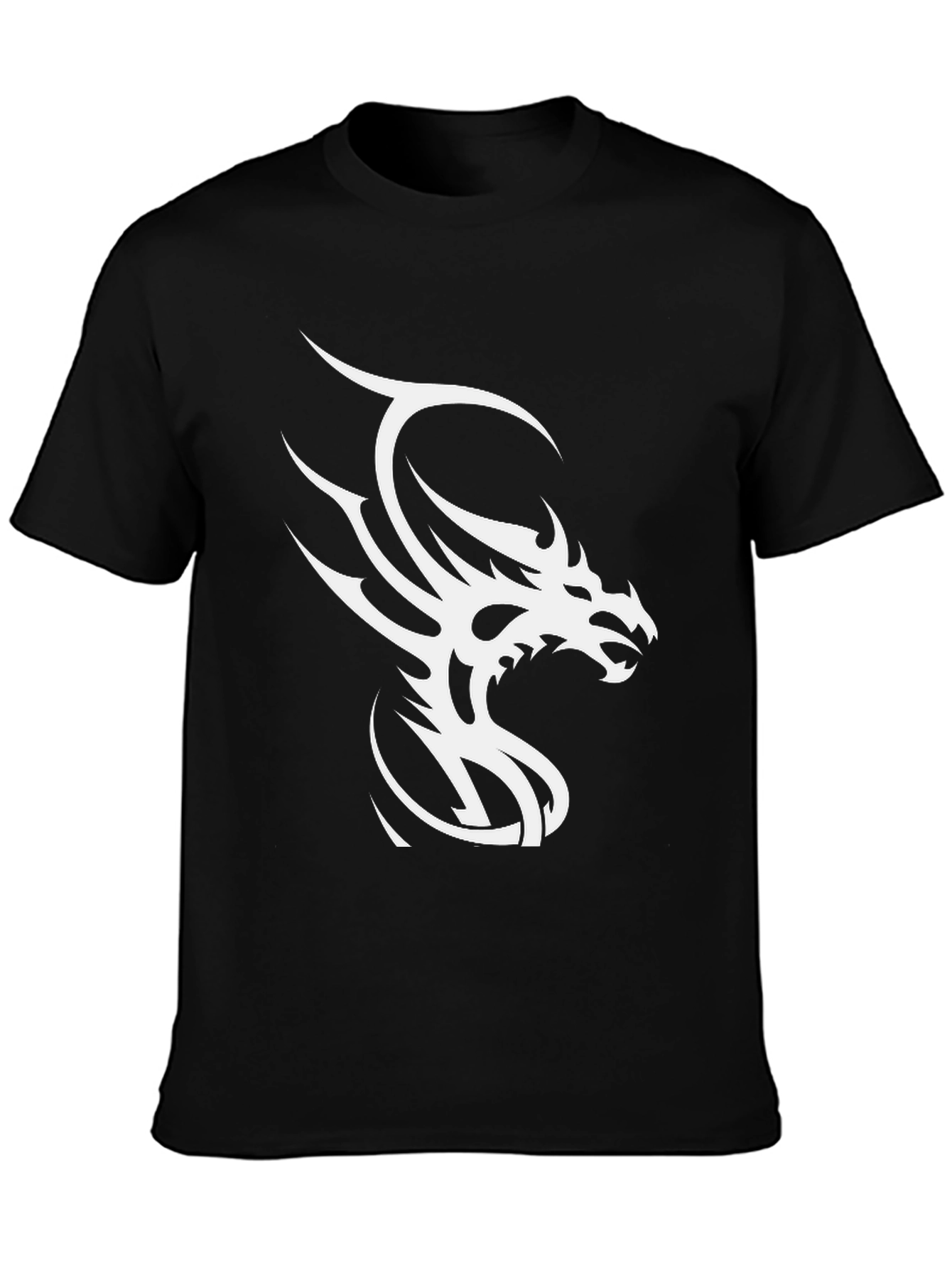 Black T-Shirt with White Dragon Graphic