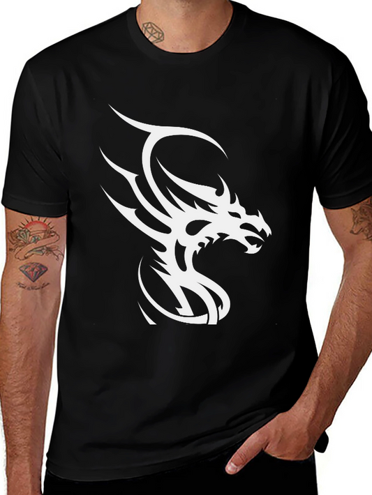Black T-Shirt with White Dragon Graphic
