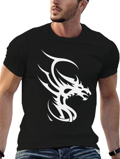 Black T-Shirt with White Dragon Graphic