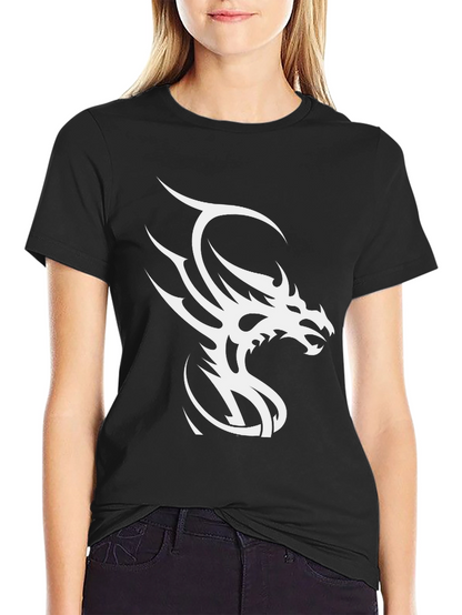 Black T-Shirt with White Dragon Graphic