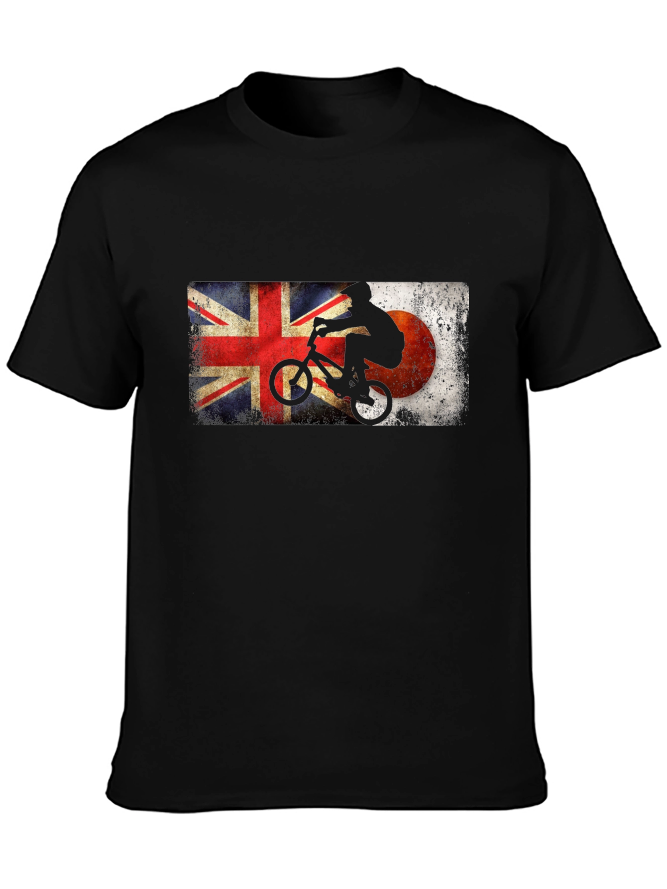 BMX Rider Union Jack & Japan Flag Black T-Shirt