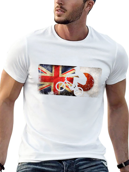 BMX Rider Union Jack & Japan Flag Black T-Shirt