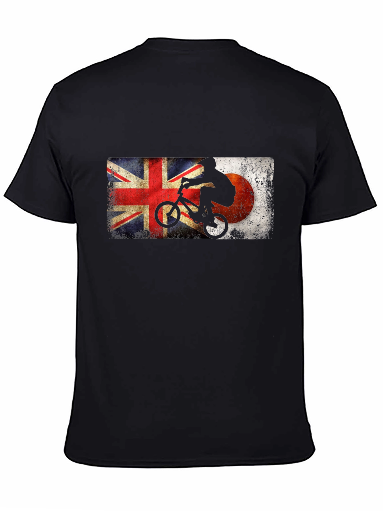 BMX Rider Union Jack & Japan Flag Black T-Shirt