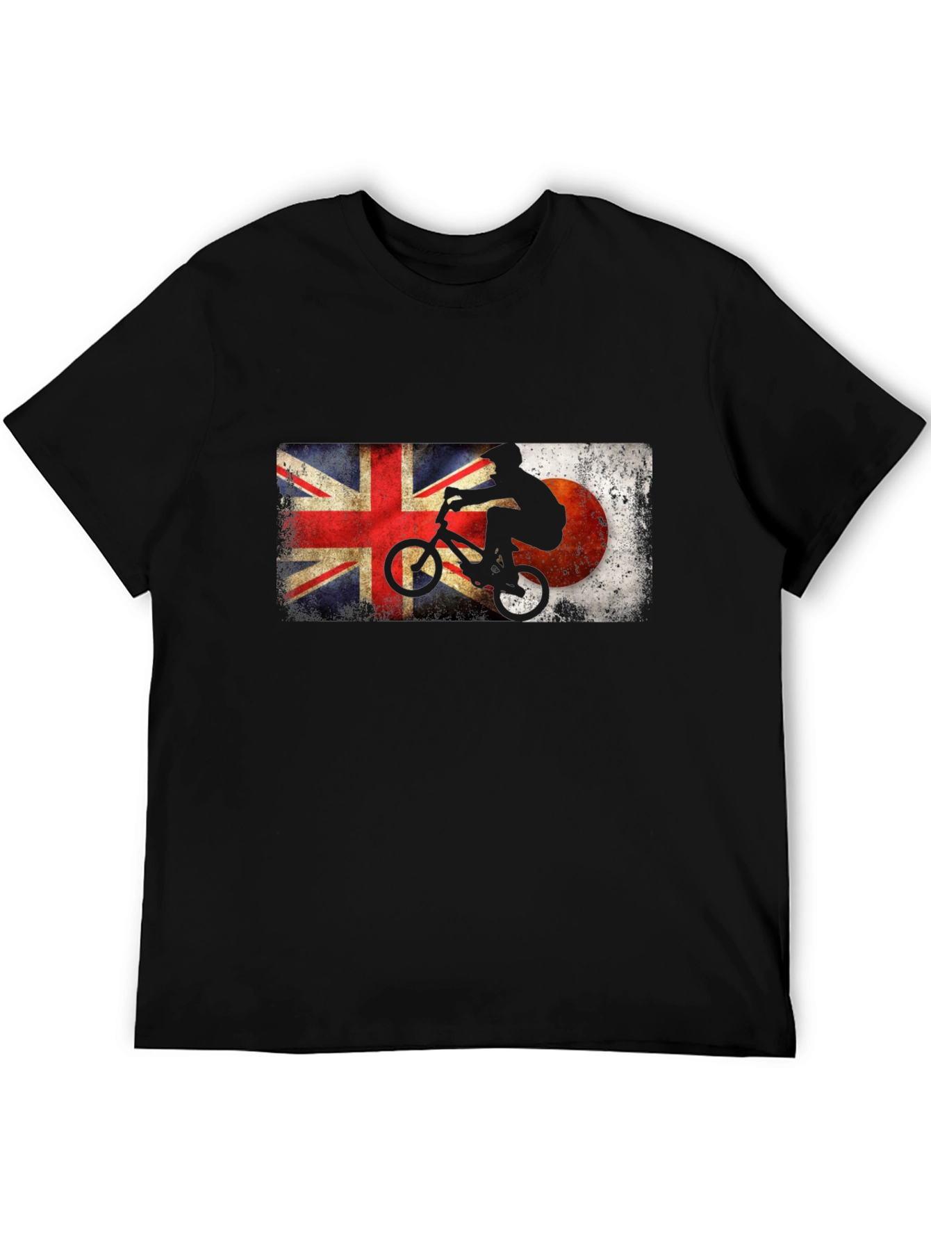 BMX Rider Union Jack & Japan Flag Black T-Shirt