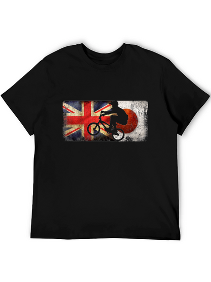BMX Rider Union Jack & Japan Flag Black T-Shirt