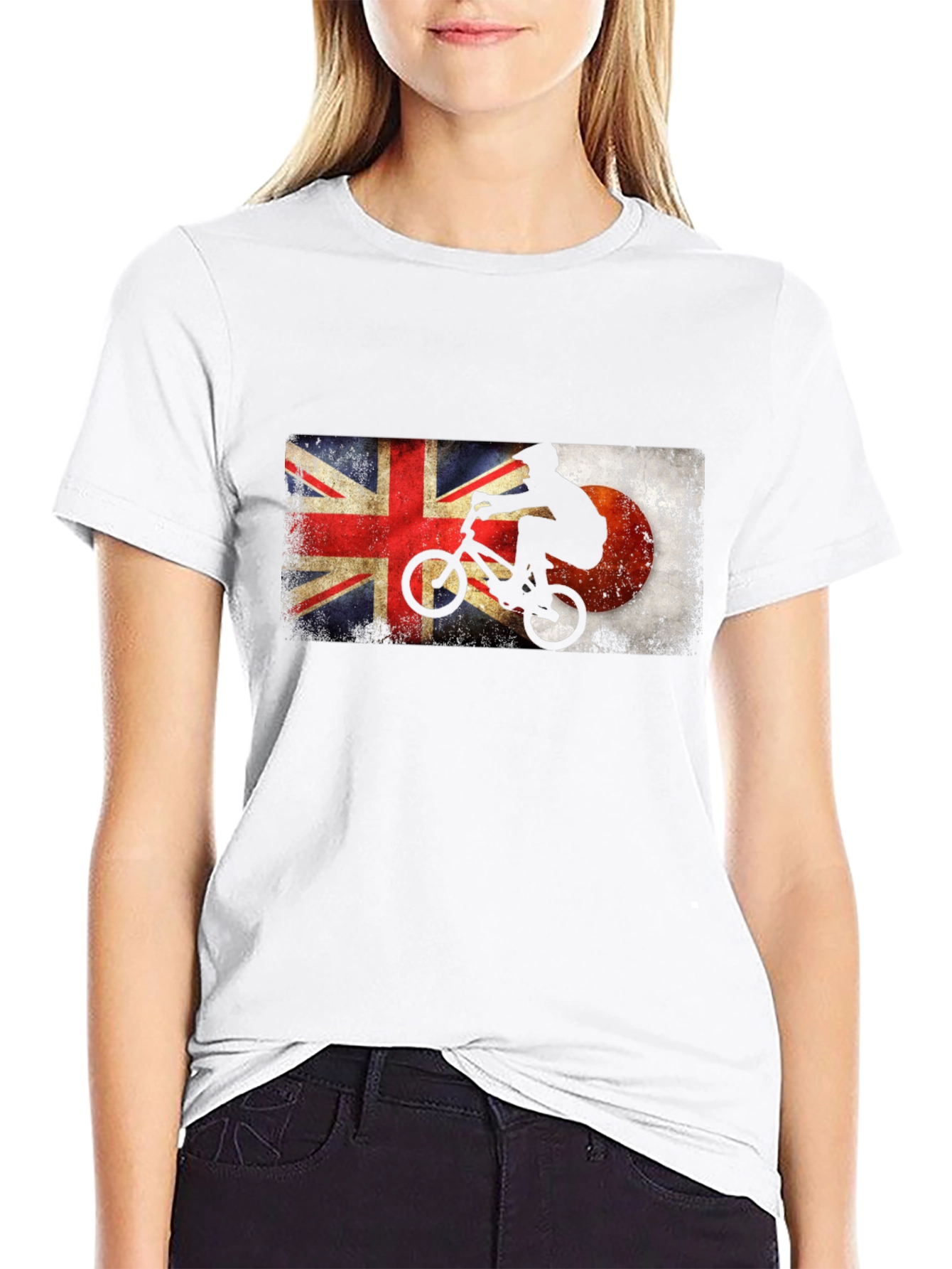 BMX Rider Union Jack & Japan Flag Black T-Shirt