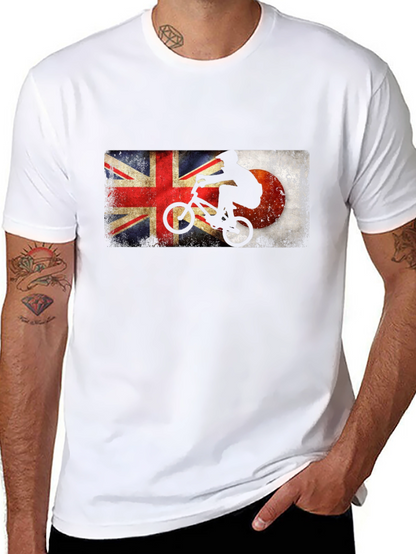 BMX Rider Union Jack & Japan Flag Black T-Shirt