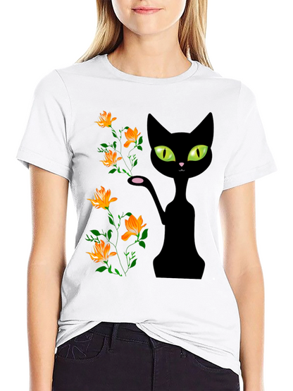 Black Cat Floral T-Shirt