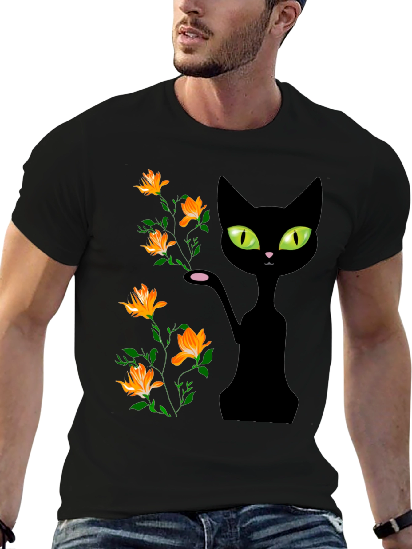 Black Cat Floral T-Shirt