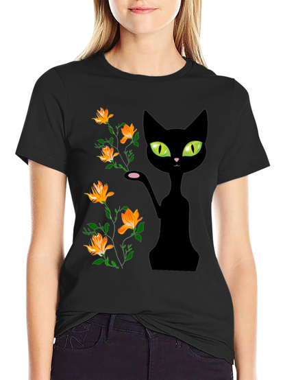 Black Cat Floral T-Shirt