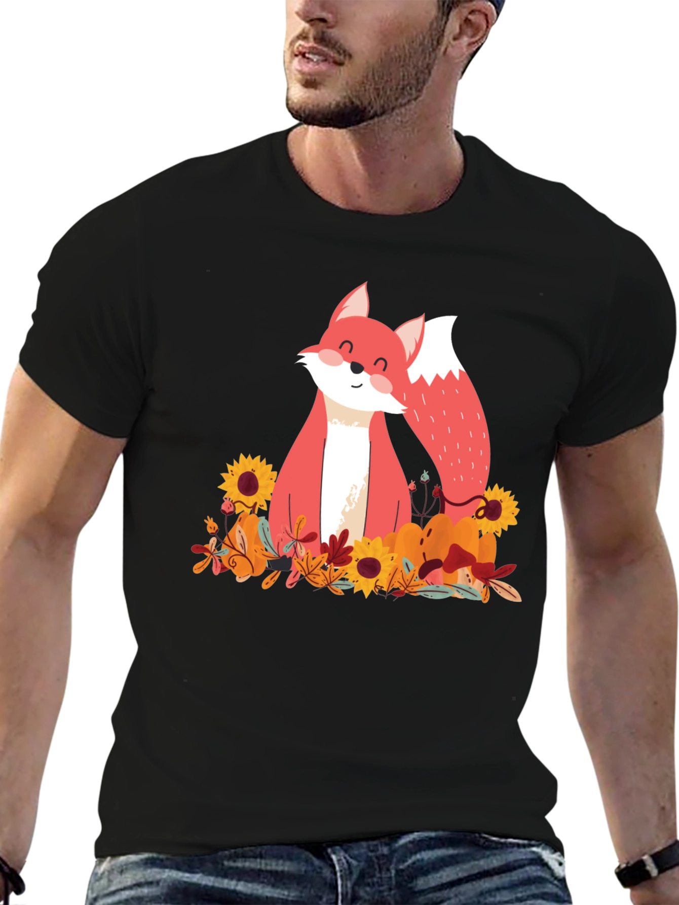 Autumn Fox Graphic Tee - Unisex Black T-Shirt